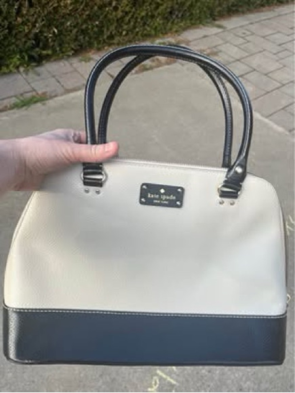 kate spade Two-Tone Cream and Black Dome Satchel with Top Handles
